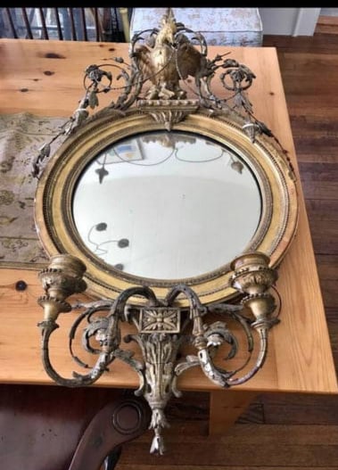 Rare Pair of Early 19th century Federal Period Convex Mirrors: Rare pair of early 19th century (1800-1830’s) gilt wood convex bullseye mirrors. From a fine New England estate. Some losses. (More photos and measurements to be added shortly)They measure at approx