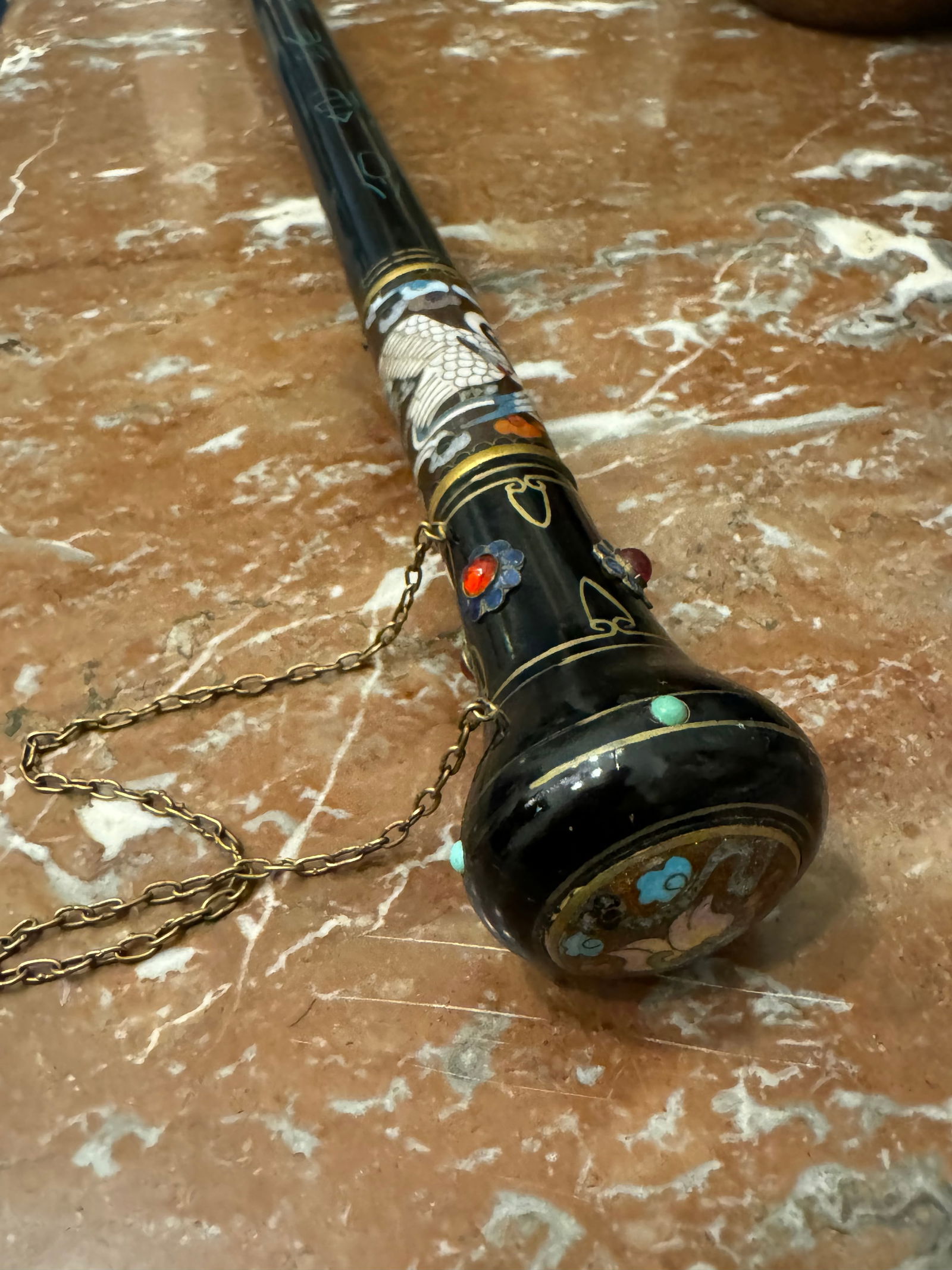 Fine Antique cloisonné walking stick cane Meiji or Qing dynasty? (1 of 6)