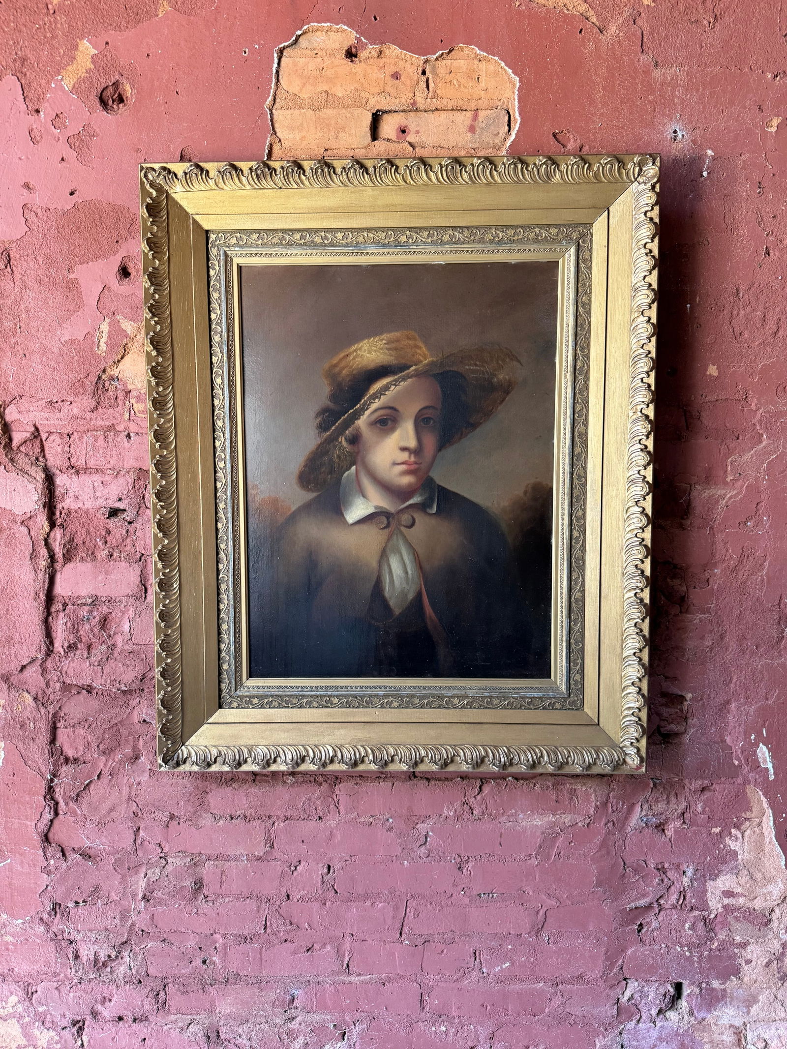 Rare Antique American folk art painting of Huckleberry Finn (1 of 3)