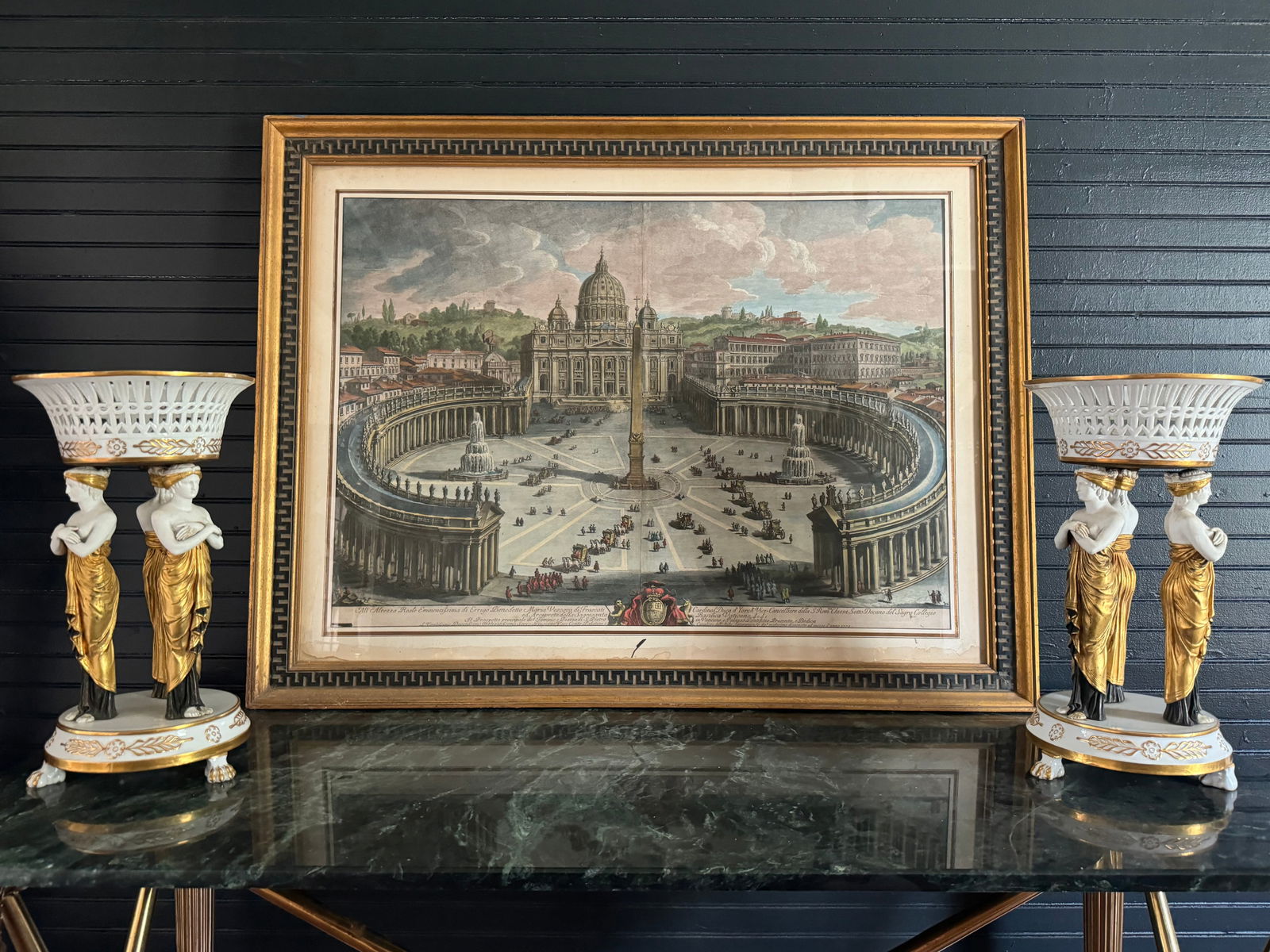 Large Neoclassical Engraving hand colored 18th century Giuseppe Vasi (1 of 5)