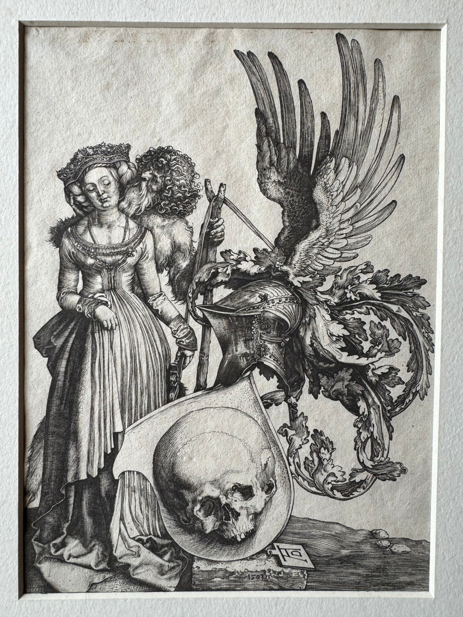 Early ALBRECHT DÜRER (1471-1528) ETCHING Coat of Arms with a Skull: ALBRECHT DÜRER (1471-1528)Coat of Arms with a SkullEtchingStrong, bold impression. Possible an early state. Estate found from a fine European estate