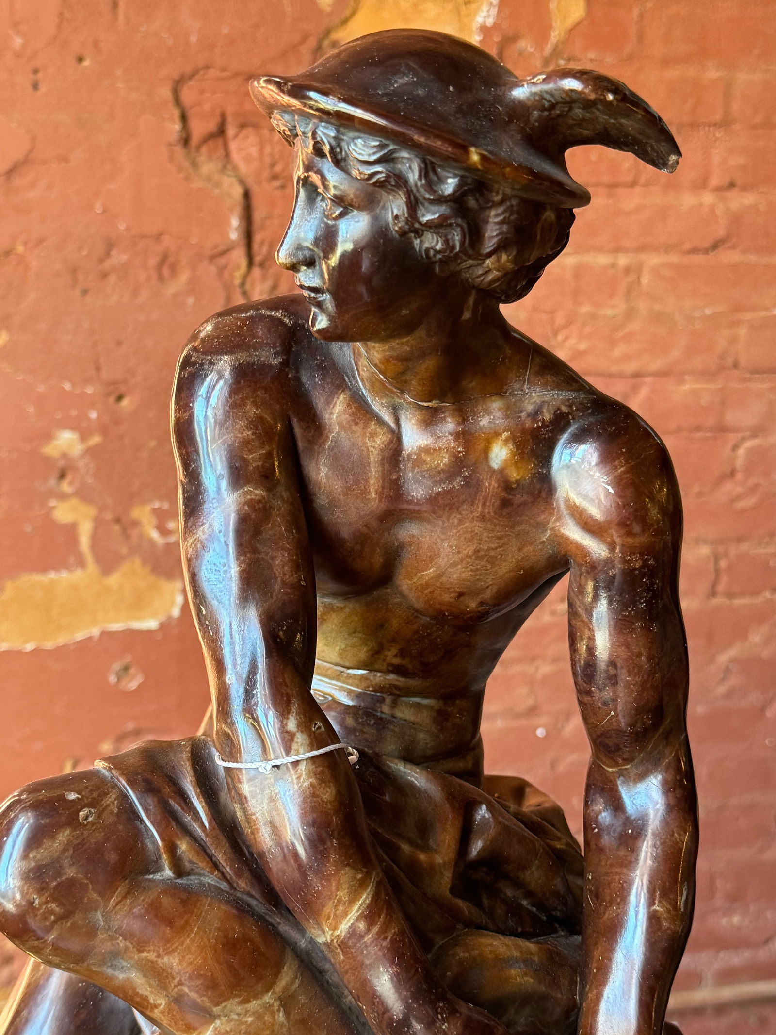 Rare Neoclassical Antique Sculpture of Mercury 19th century Blue John: Rare neoclassical male nude antique sculpture of Mercury. Exquisitely carved. From a prominent New York estate. Very possibly carved out of rare blue John? Measuring roughly 20 1/2 inches in height by