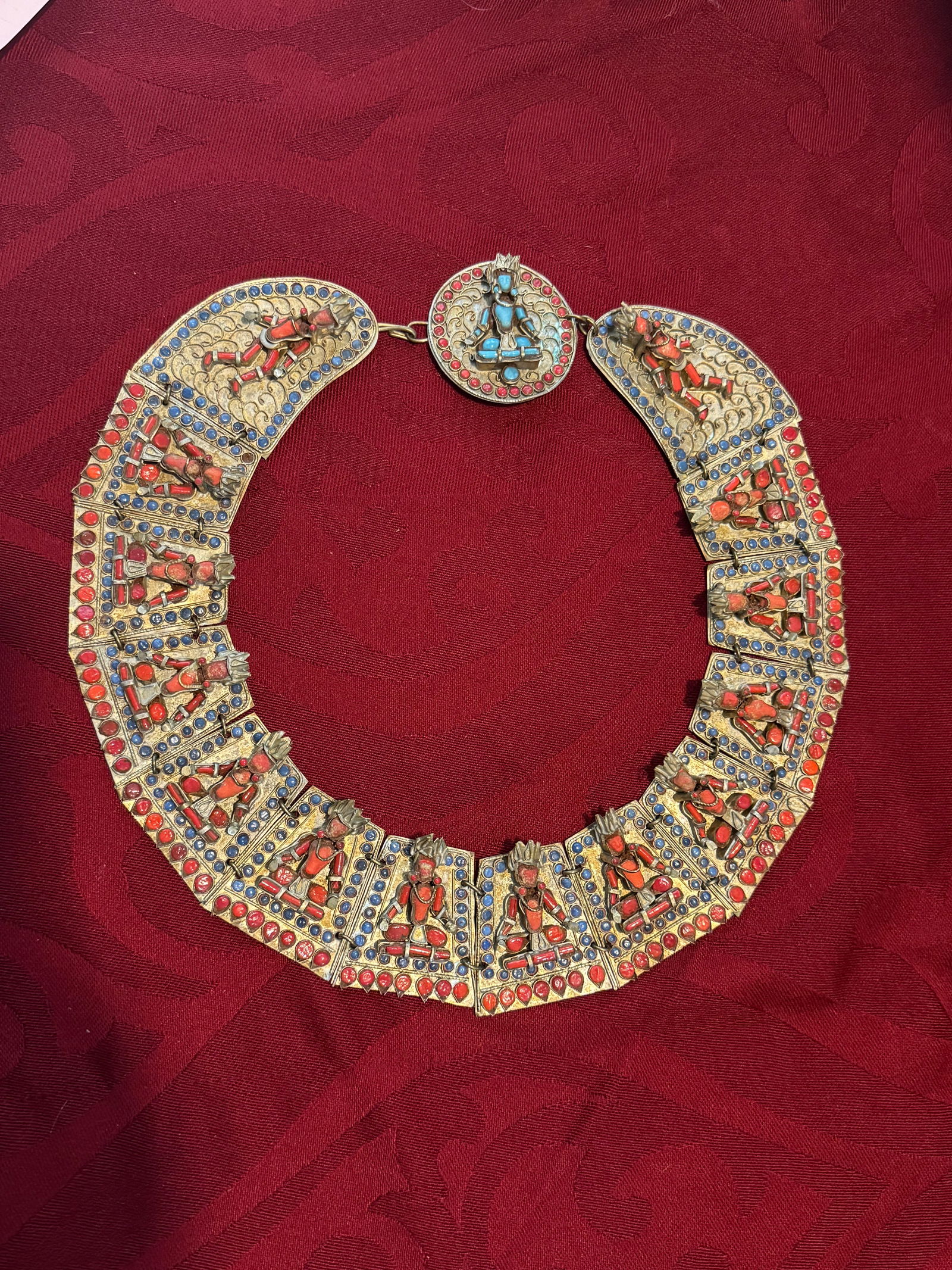 Antique Tibetan Qing Dynasty Bib necklace Natural coral and turquoise (1 of 4)