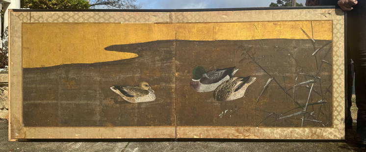 Edo Period Japanese Screen Kano School: Edo period Japanese gilt screen. Superb quality. From a prominent New York City estate.