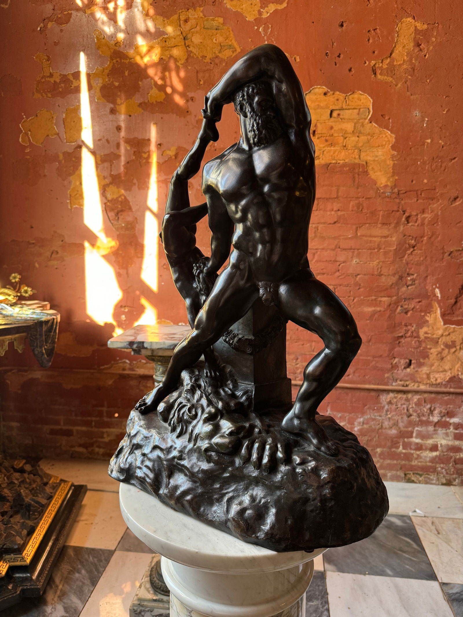 Fine Large Neoclassical Male Nude Bronze Hercules And Lichas, After Antonio Canova: Antique large male nude neoclassical Hercules And Lichas, After Antonio Canova (1758-1822), Bronze. Foundry marked. the piece stands at 23 1/2 inches high by approximately 18 inches wide by 10 inches