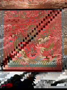 Fine Chinese Qing Dynasty Dragon Textile: Fine Qing Dynasty gilt metal thread Dragon textile. Mounted under glass. In beautiful condition for its age. From a fine old NYC estate formed pre-1970s