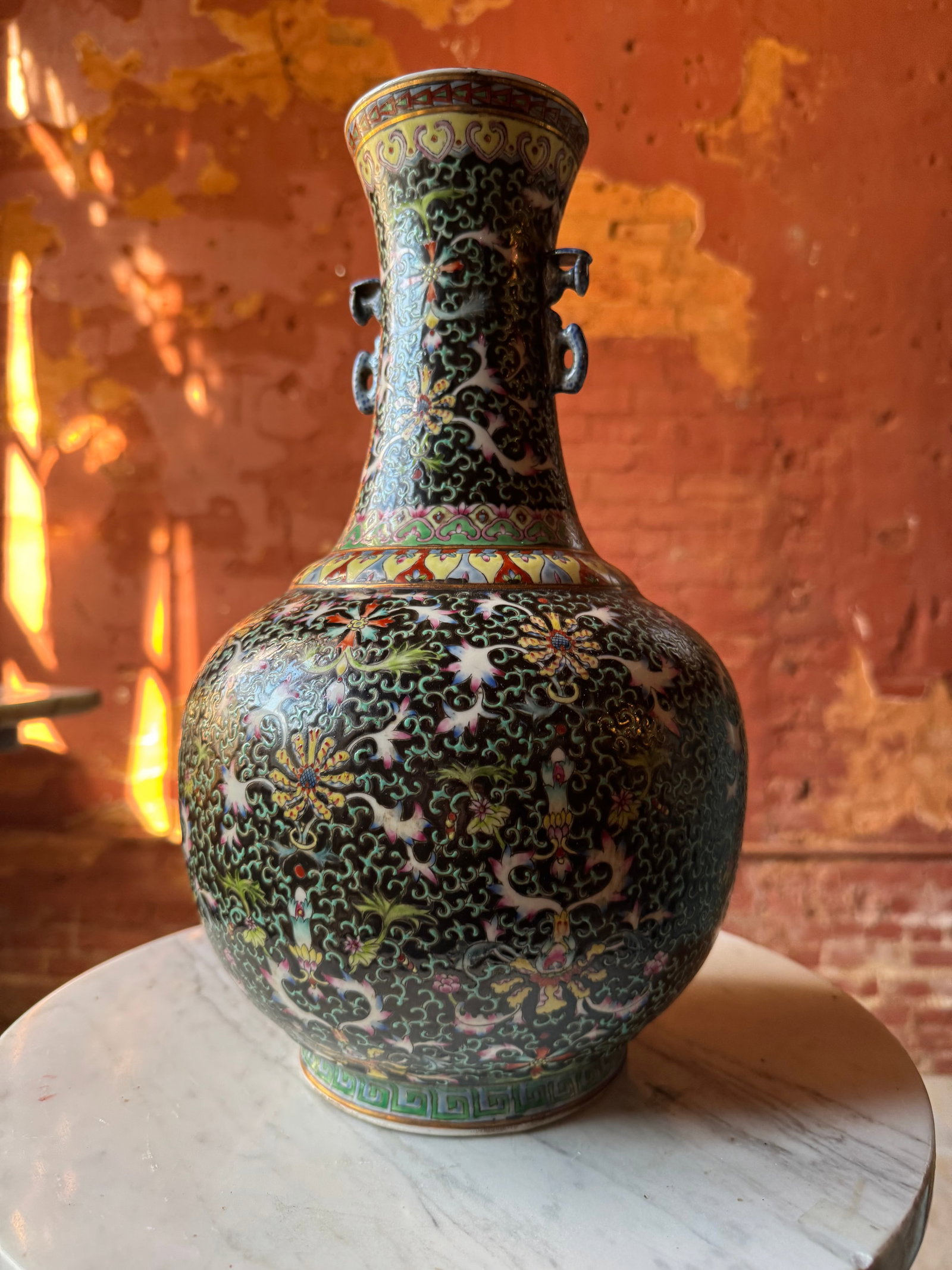 Qing Dynasty Vase: Qing dynasty vase. Beautifully painted. Ware to gilt from a prominent New York estate