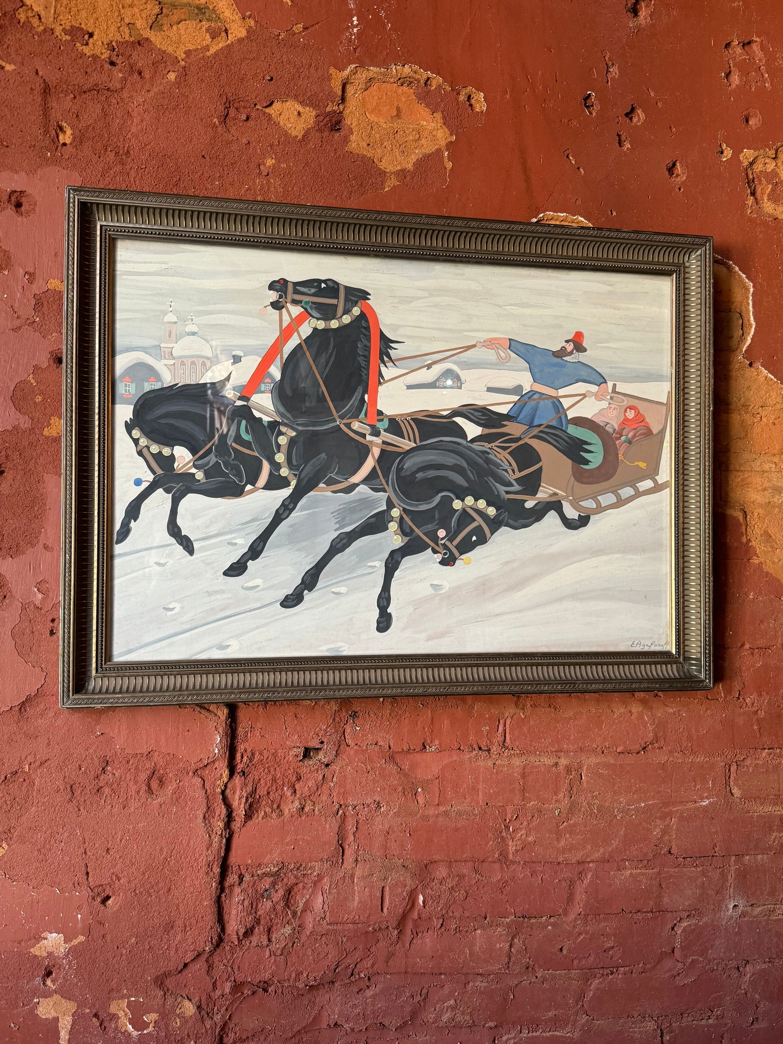 Russian painting by Evgeniy Agafonov Sleigh Ride Gouache (1 of 1)