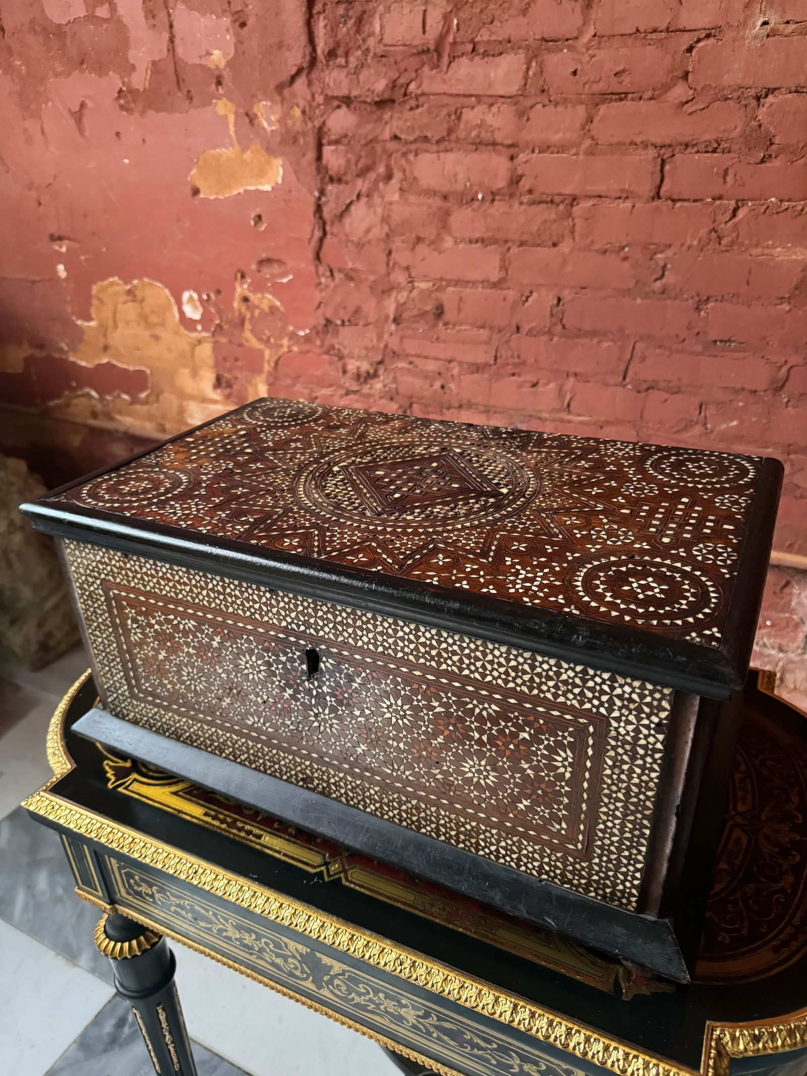 Rare 17th century Spanish Moorish Inlaid Chest (1 of 9)