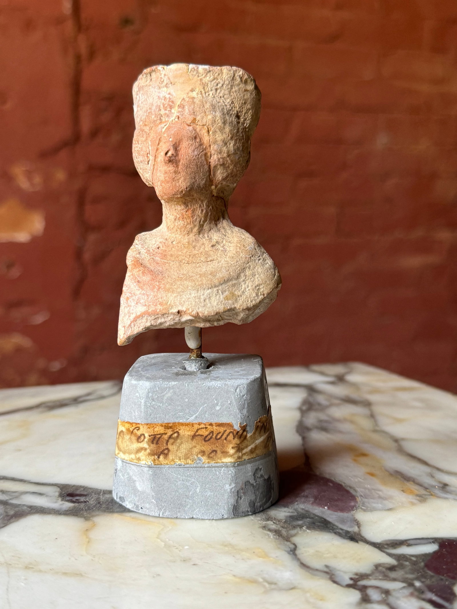 Roman terra-cotta bust 1st century: Wonderful early Roman terra-cotta bust of women of the period. From a prominent New York City collection.