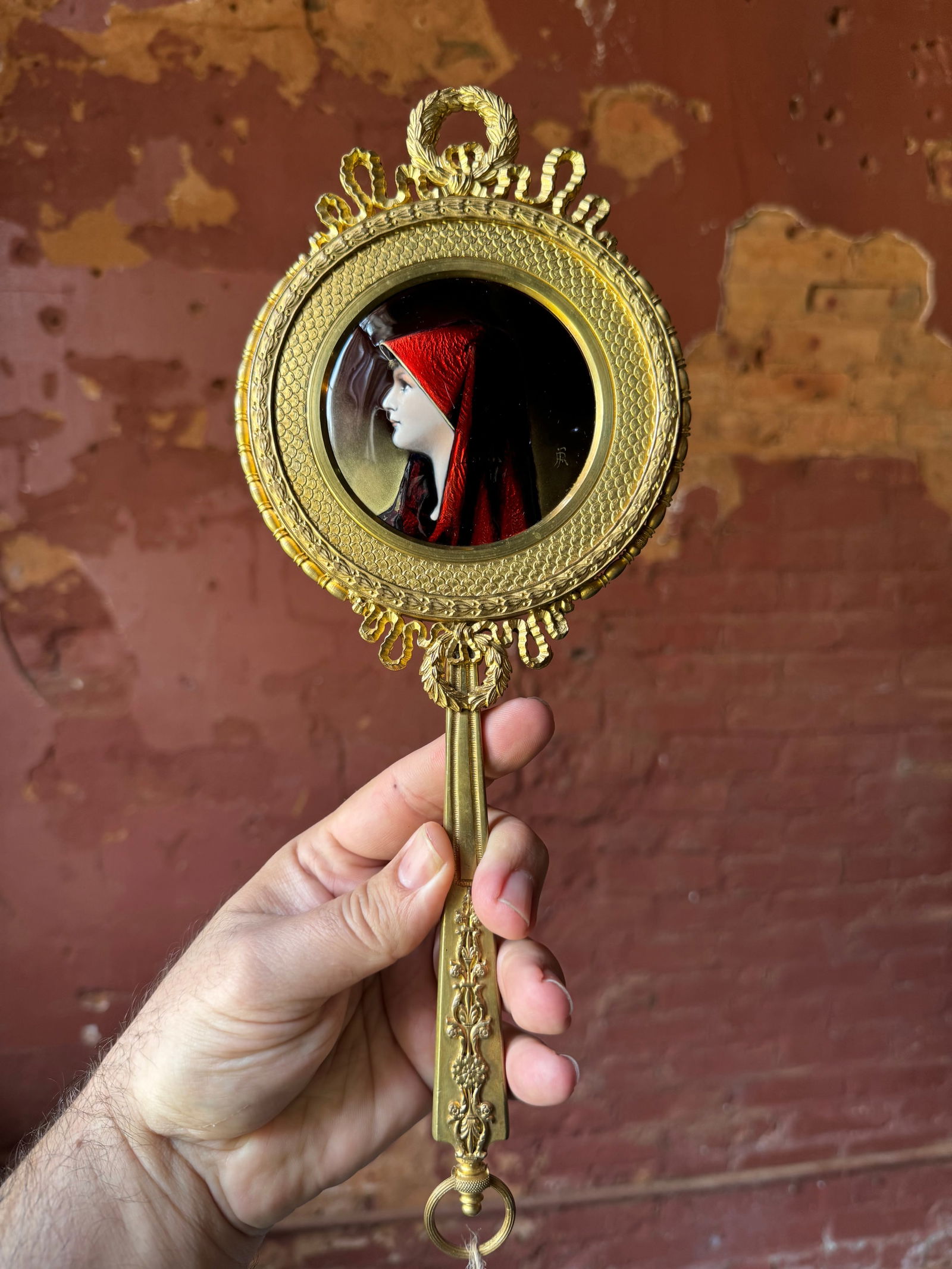 Fine Gilt Bronze and Enamel French Mirror Signed (1 of 7)