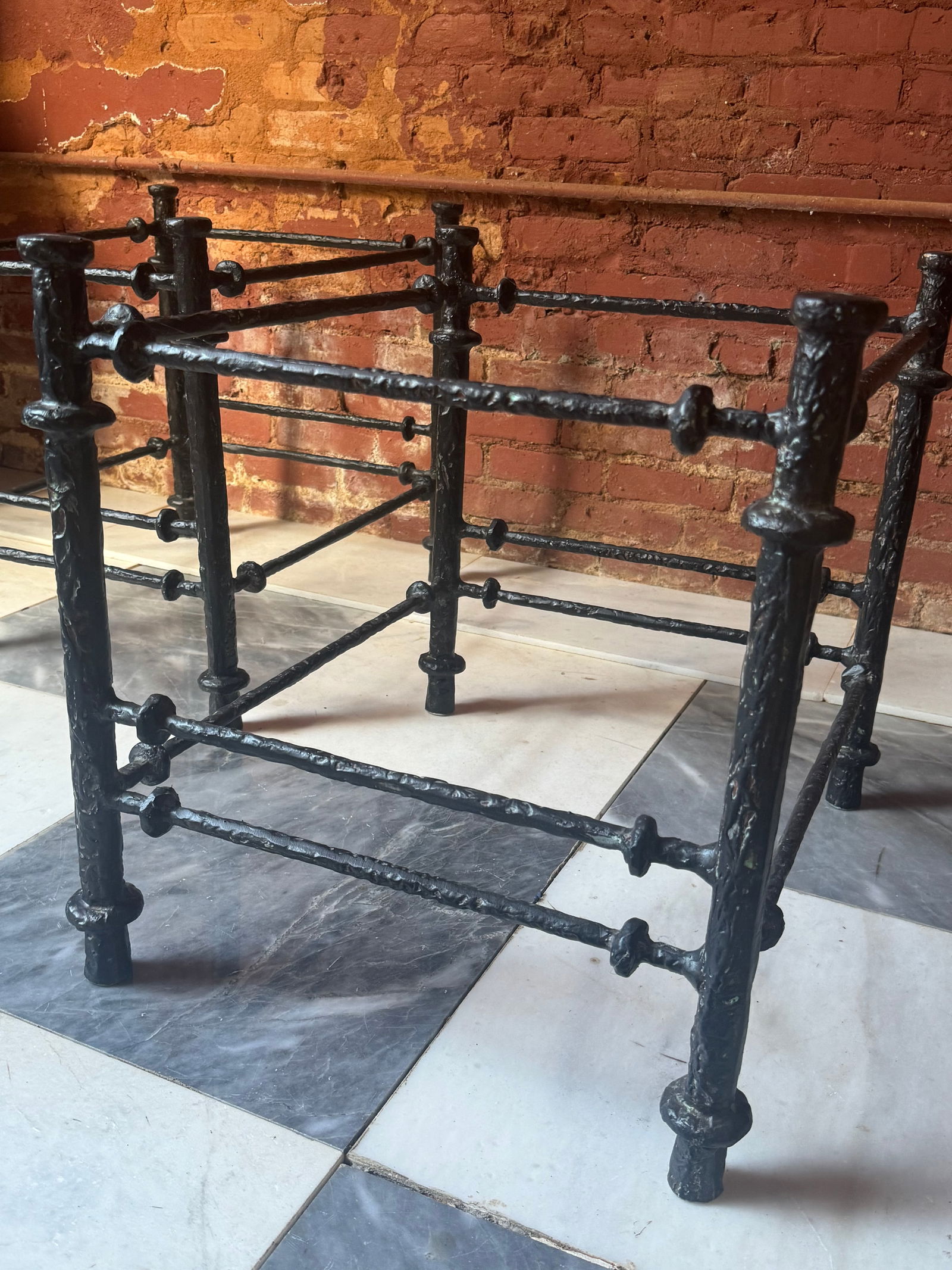 Pair of Alberto Giacometti tables Mid Century Modern: Beautiful pair of Giacometti style tables. Retaining a wonderful patina. From a wonderful Palm Beach Estate