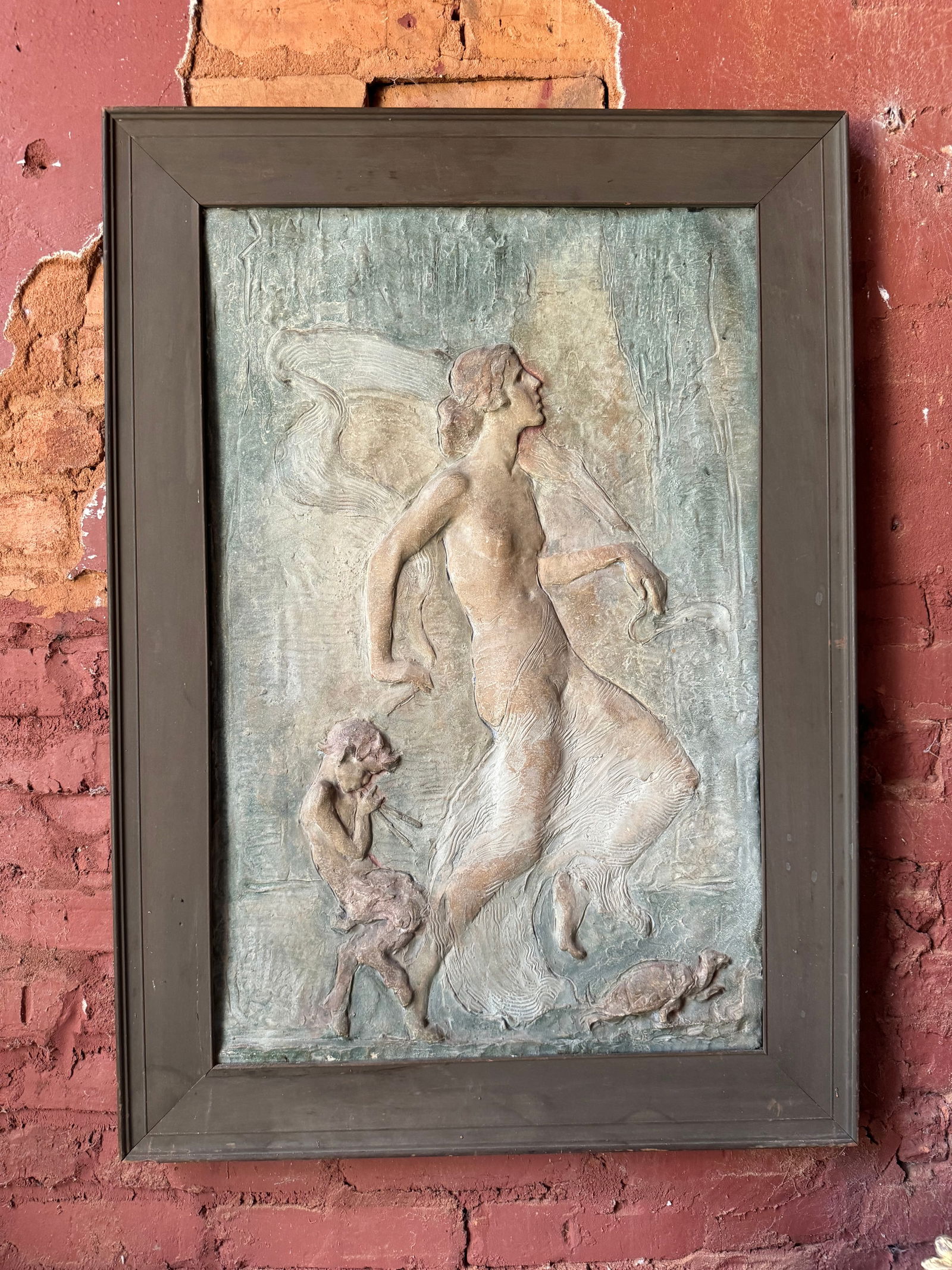 Art Nouveau Plaster Plaque Sophia Rosamond Praeger: A beautiful Art Nouveau/ Arts and Crafts period plaster plaque attributed to the female Irish artist, Sophia Rosamond Praeger. This wonderful example has remained in the same collection for over 50 ye