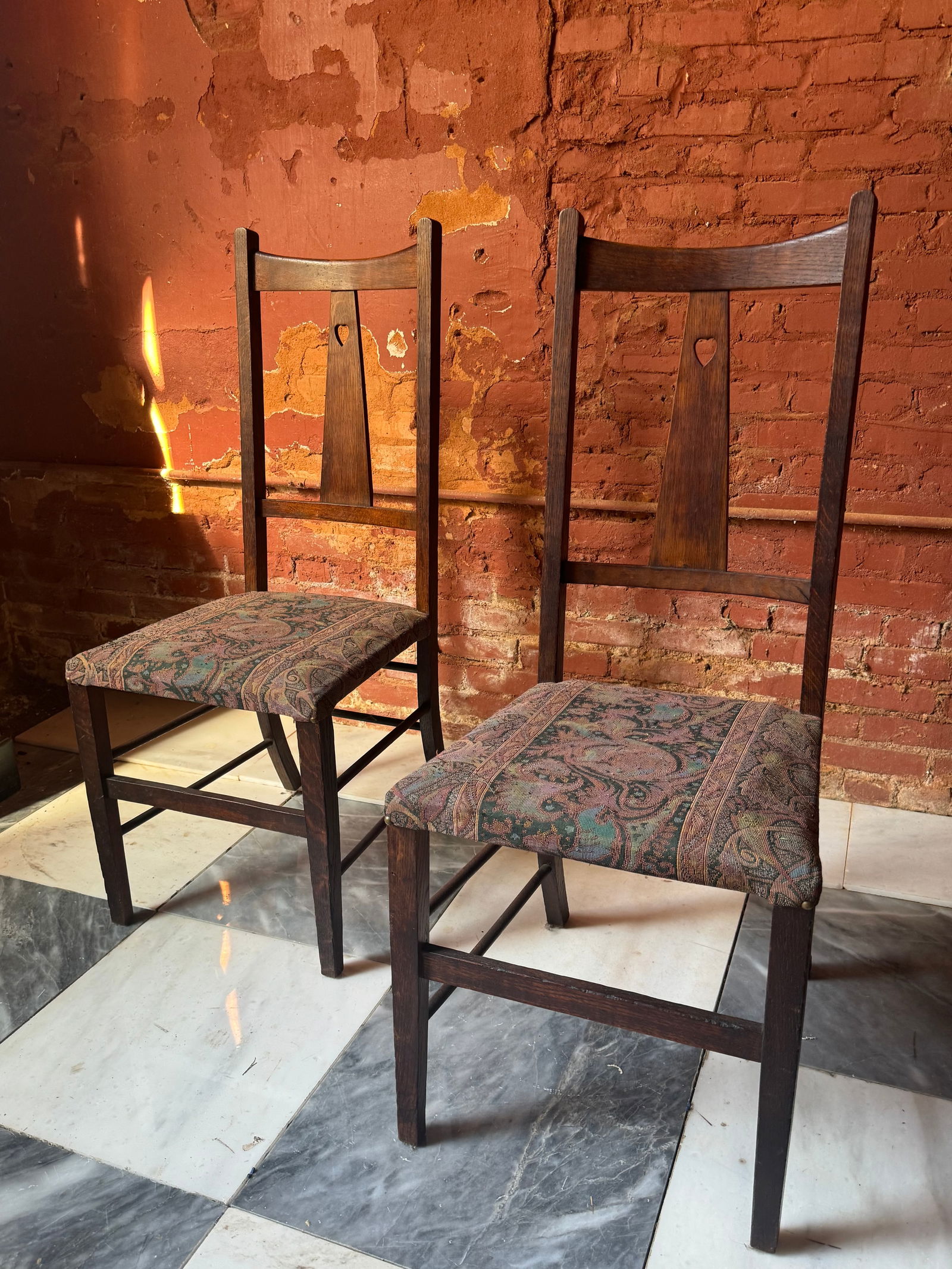 Arts and Crafts Chairs C. F. Voysey: A beautiful pair of Arts and Crafts Chairs attributed to CF Voysey. EnglishCharles Francis Annesley Voysey FRIBA RDI (28 May 1857 – 12 February 1941) was an English architect and furniture and texti