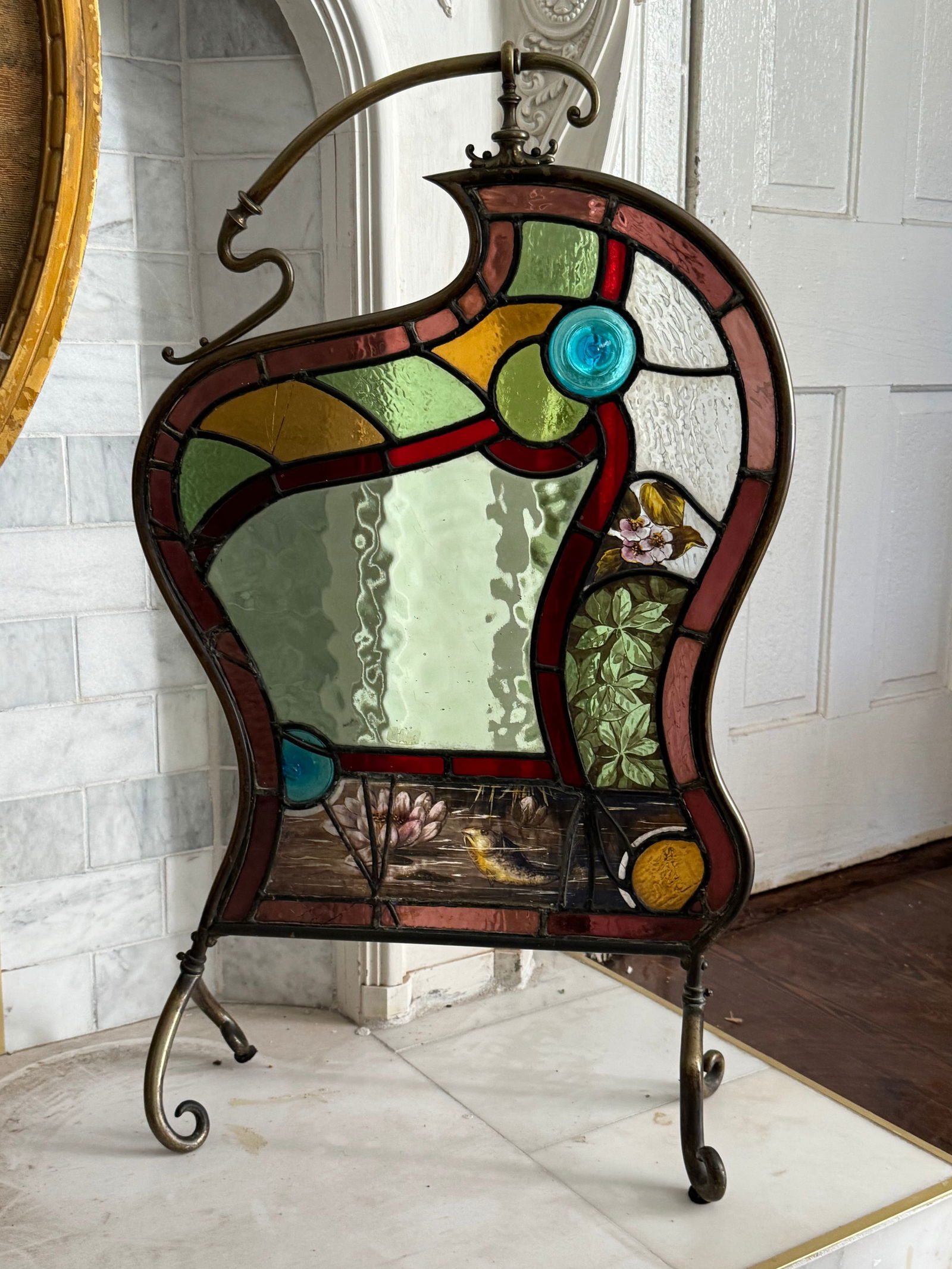 Art Nouveau Stained Glass Fire Screen (1 of 2)