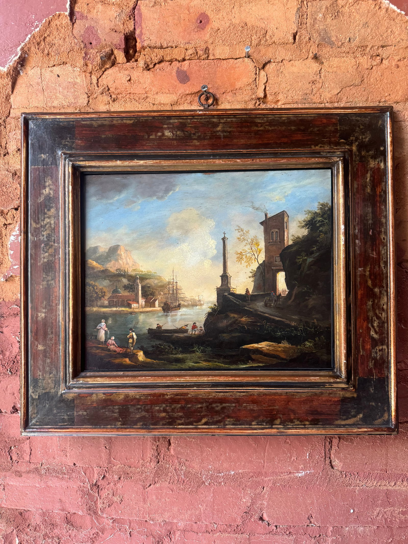 Old Master painting on Copper Panel.: Fine Old Master painting on copper. One of what appears to be a series of different views. Possibly Dutch or Italian. From a fine Philadelphia Estate. With the frame, the painting measures at approxim