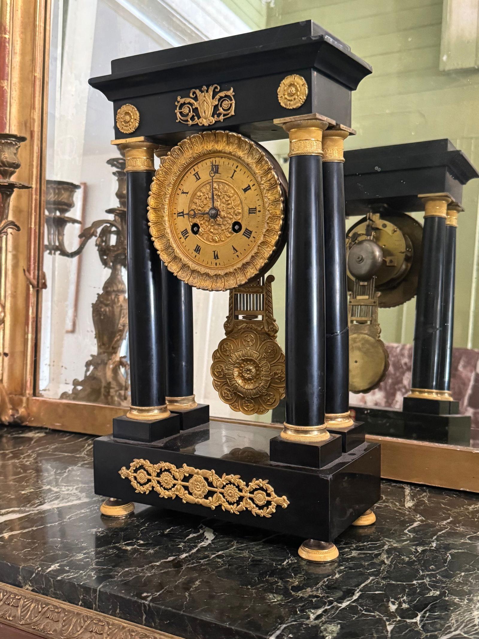 Fine French Empire Clock Gilt Bronze Mounted (1 of 3)