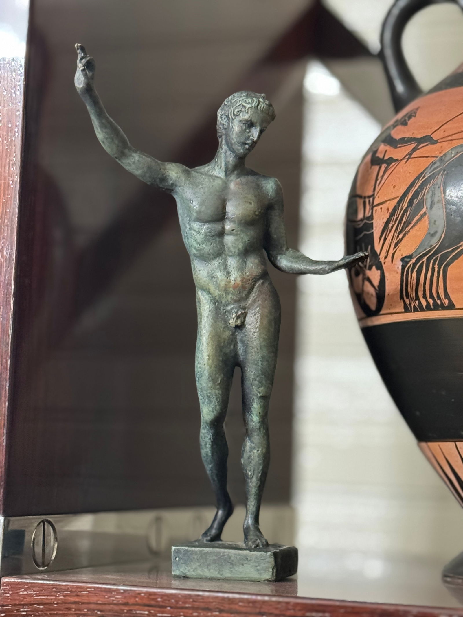 Roman Grand Tour Male Nude Bronze: Roman Grand Tour period male nude sculpture. Likely bronze