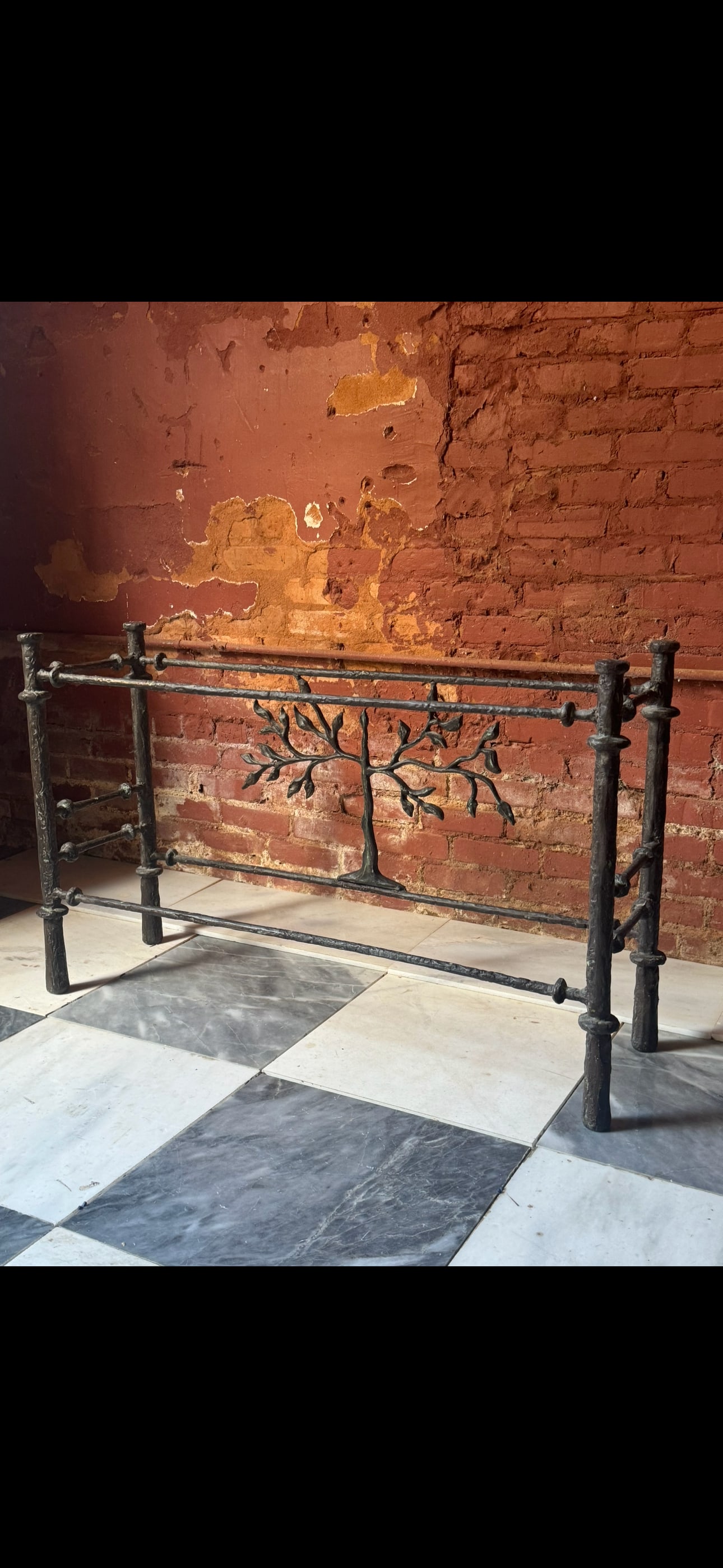 Mid Century Modern Alberto Giacometti Console Table: Amazing mcm console table in the manner of Alberto Giacometti. Beautiful surface and sculptural design. From a prominent New York City Estate.