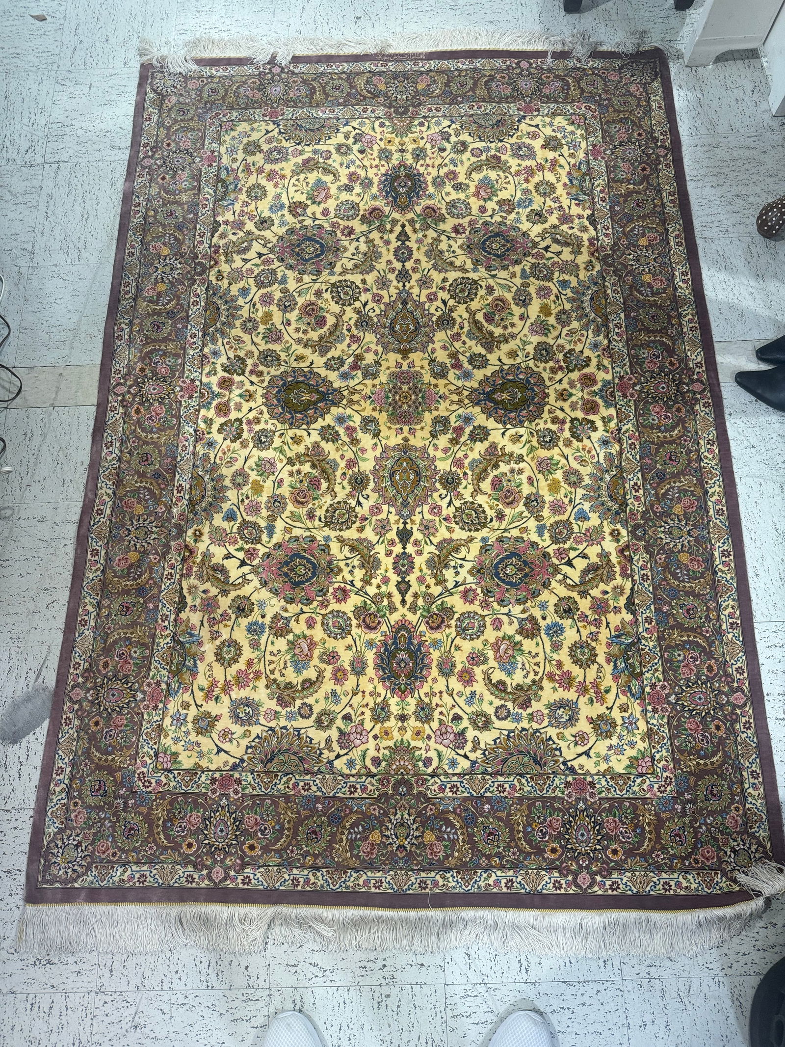 Exceptional Qum Silk Persian rug: Exceptionally fine Persian Qum all silk Persian carpet. Of the finest quality. One of the finest carpets we have ever handled. For prominent New York City Estate.