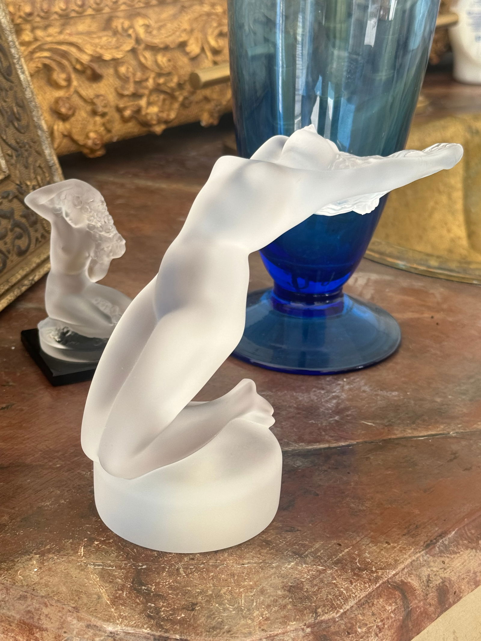 French Lalique Glass Nude sculpture: Beautiful Lalique signed frosted glass sculpture of a nude.