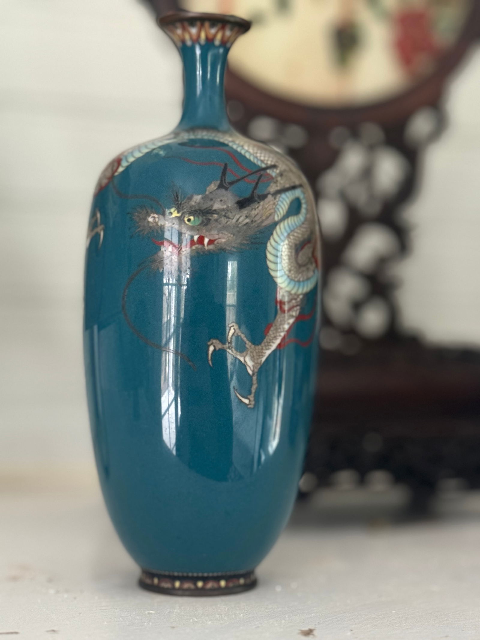 Fine Japanese Meiji period cloisonné vase: Fine Japanese Meiji period cloisonné vase. Superb wire work.