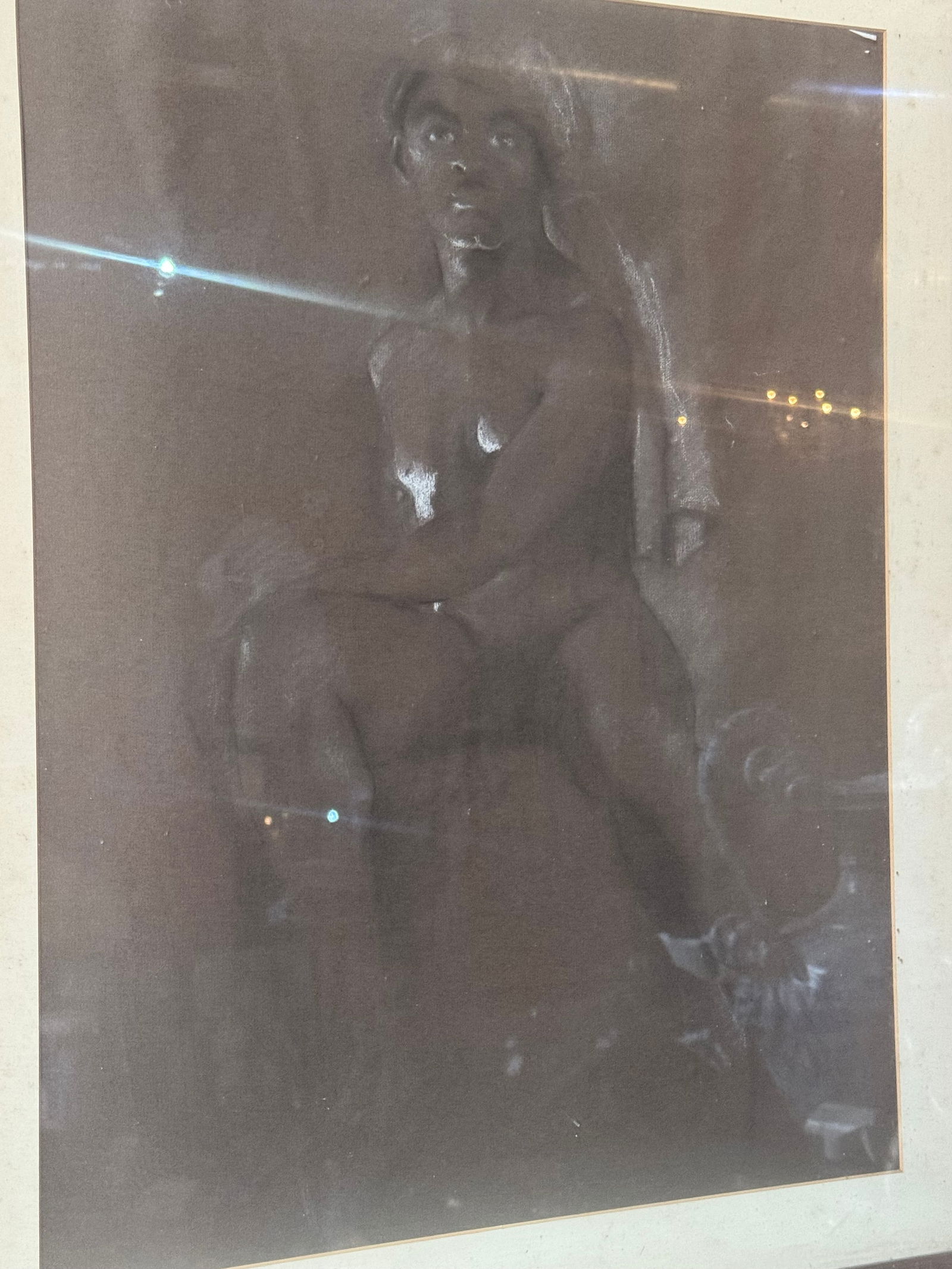 Neoclassical French Empire Drawing Male Nude: Neoclassical French Empire male nude drawing of a Nubian. Not examined outside of frame. Unsigned that we could find.