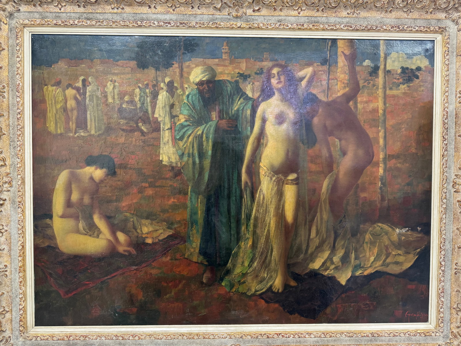 Fine orientalist painting by Eugene Ansen Hoffman: Eugene Ansen HOFFMAN (1862-1955)The slave market oil on canvas, signed lower right. Presented in a fine frame