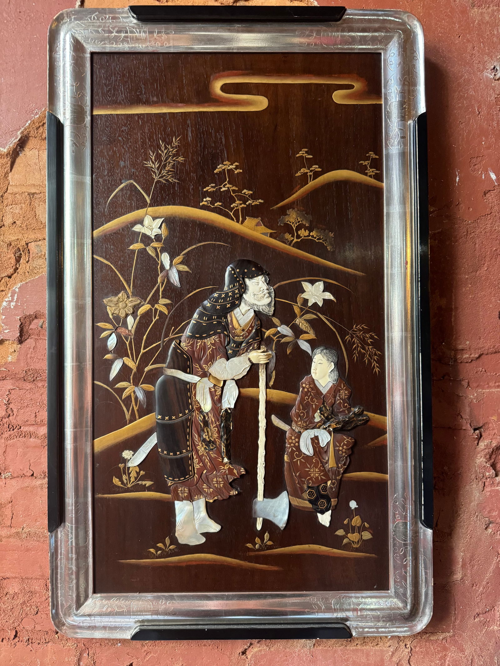 Japanese Meiji period Lacquer Shibiyama Panel (1 of 1)