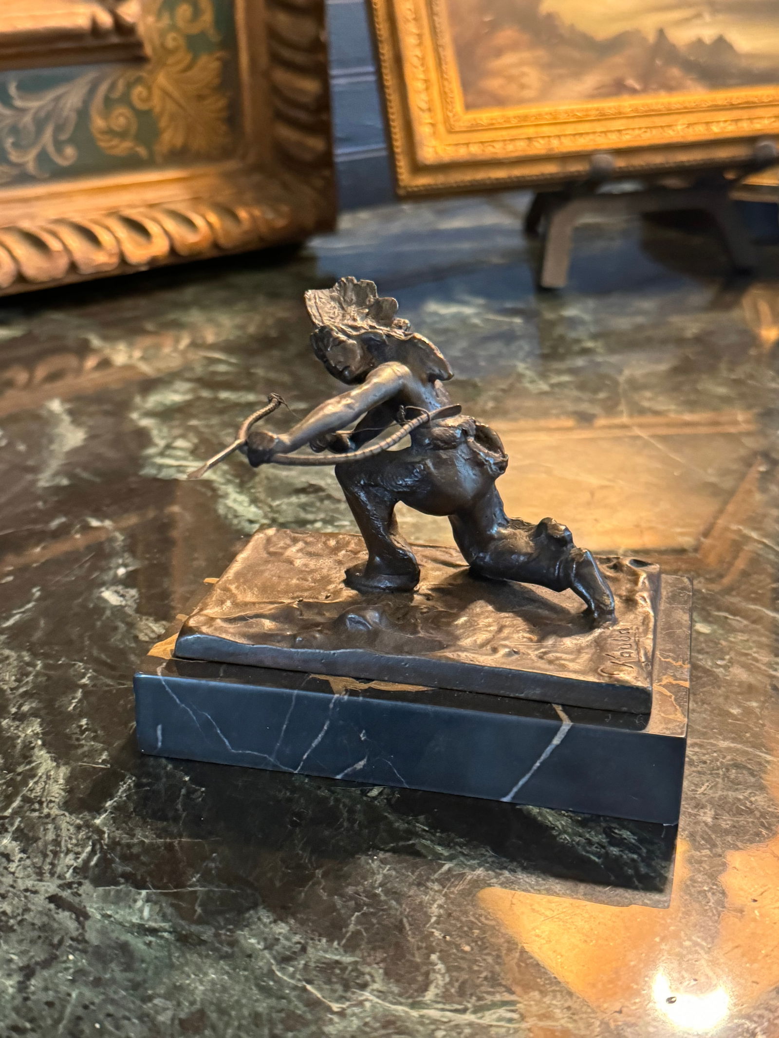 American Indian Bronze by Carl Kuba: Fantastic American 1910’s-20’s bronze by Karl Kuba. This is a period casting not a modern repro.