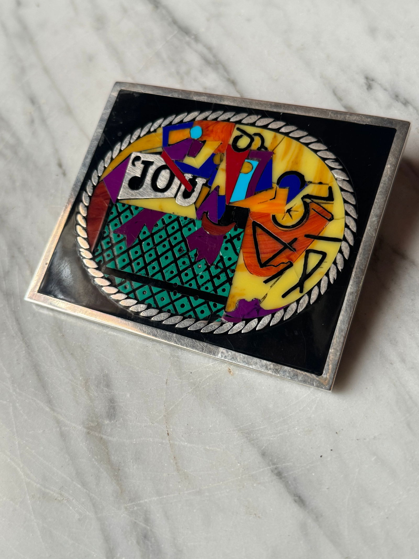 Cubist mid century modern Georges Braque Sterling enamel plaque: Amazing mid century modernist Sterling silver and enamel plaque after Georges Braque. Signed. Heavy property of a New York collection. Weighing approximately 6 ounces.