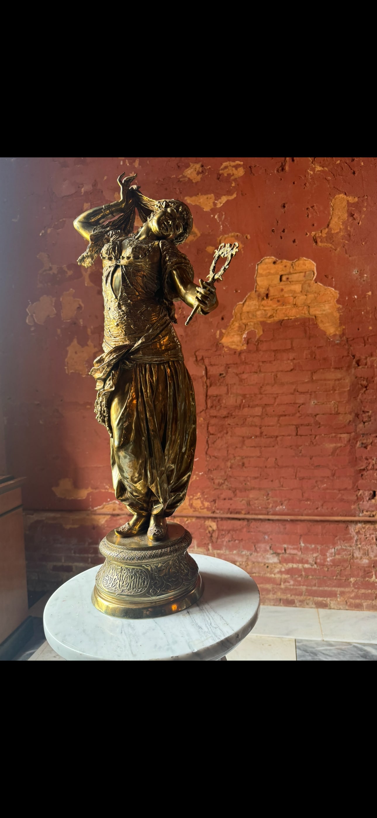 Art Nouveau Orientalist Gilt Bronze Sculpture Émile Coriolan Hippolyte Guillemin (French, 1841-: Superb Gilt Bronze Sculpture attributed to Émile Coriolan Hippolyte Guillemin (French, 1841-1907)Exceptionally cast conveying great detail and movement in this beautiful example. The work is titled o