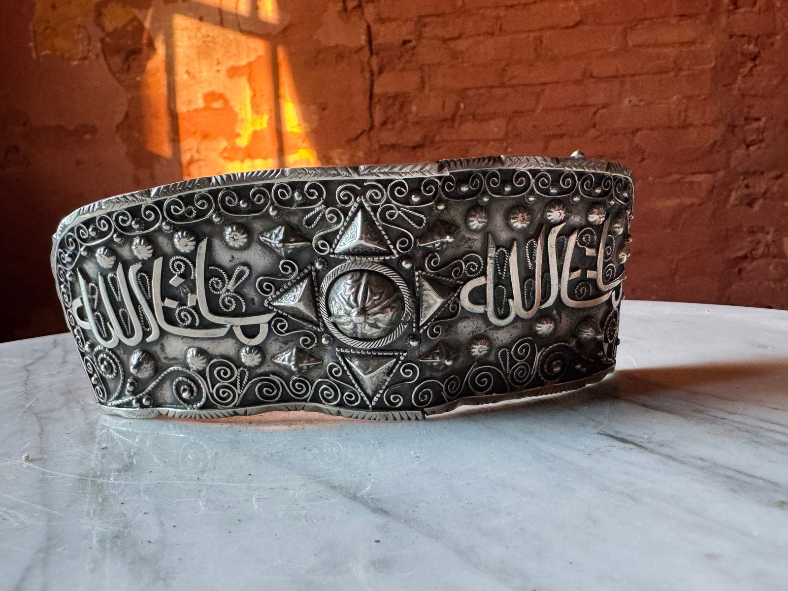 Large Antique Islamic Tribal Silver: Large antique Islamic tribal silver plaque