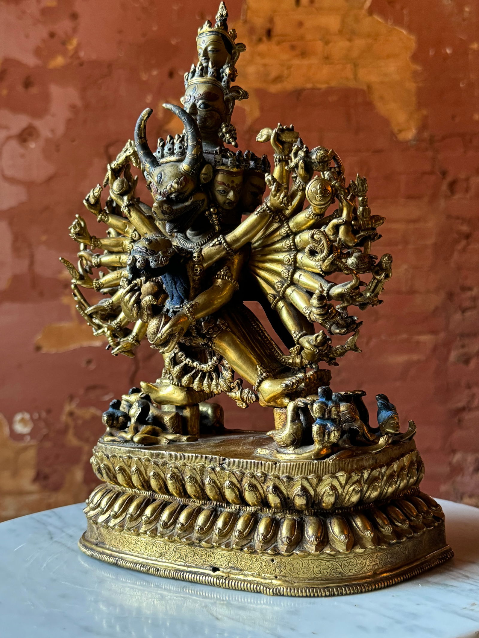 Important Qianlong 18th century Tibetan Gilt Bronze figure of Vajrabhairava: Exceptional and highly important likely 18th century/19th century Tibetan gilt Bronze figure of Vajrabhairava. Superbly cast featuring possibly original cold painted details. From the private collecti