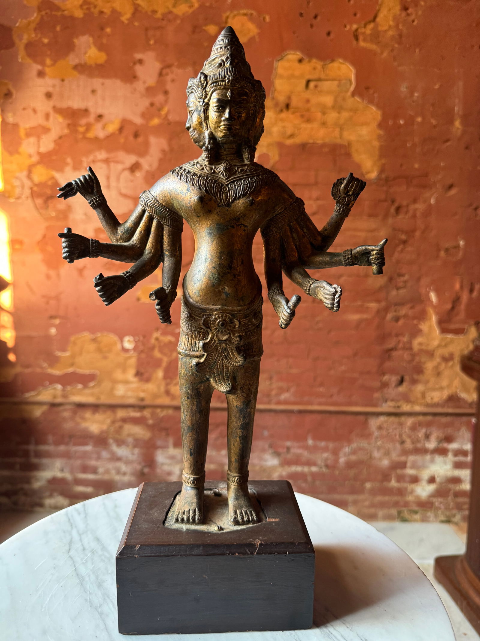 Antique Qing dynasty Cambodian Gilt Figure of Shiva Khmer: Shiva with many arms and heads, Angkor, Cambodia Khmer. From a prominent New York City Estate.
