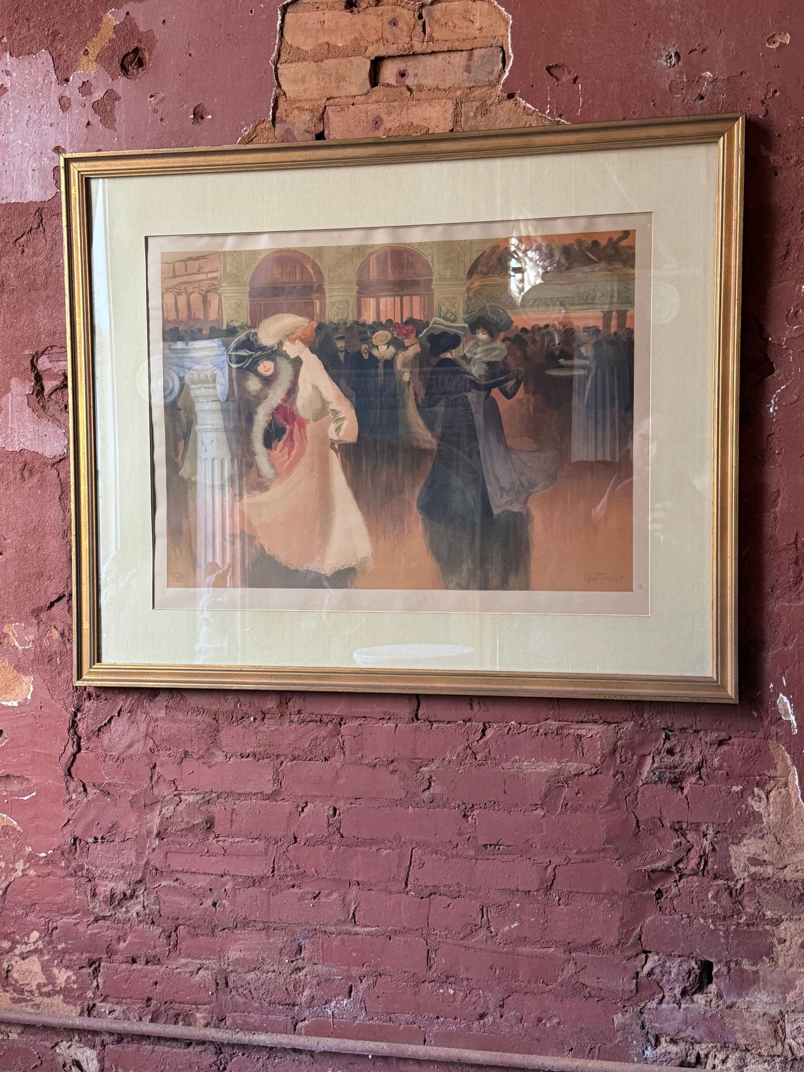 French Art Nouveau Lithograph Poster Louis Abel-Truchet: Original Lithograph of Les Danseuses (The Dancers) by French artist Louis Abel-Truchet (1857-1918). Created around 1898-1900 and depicts a lively scene in a Montmartre dance hall or cabaret. Paris. Pa