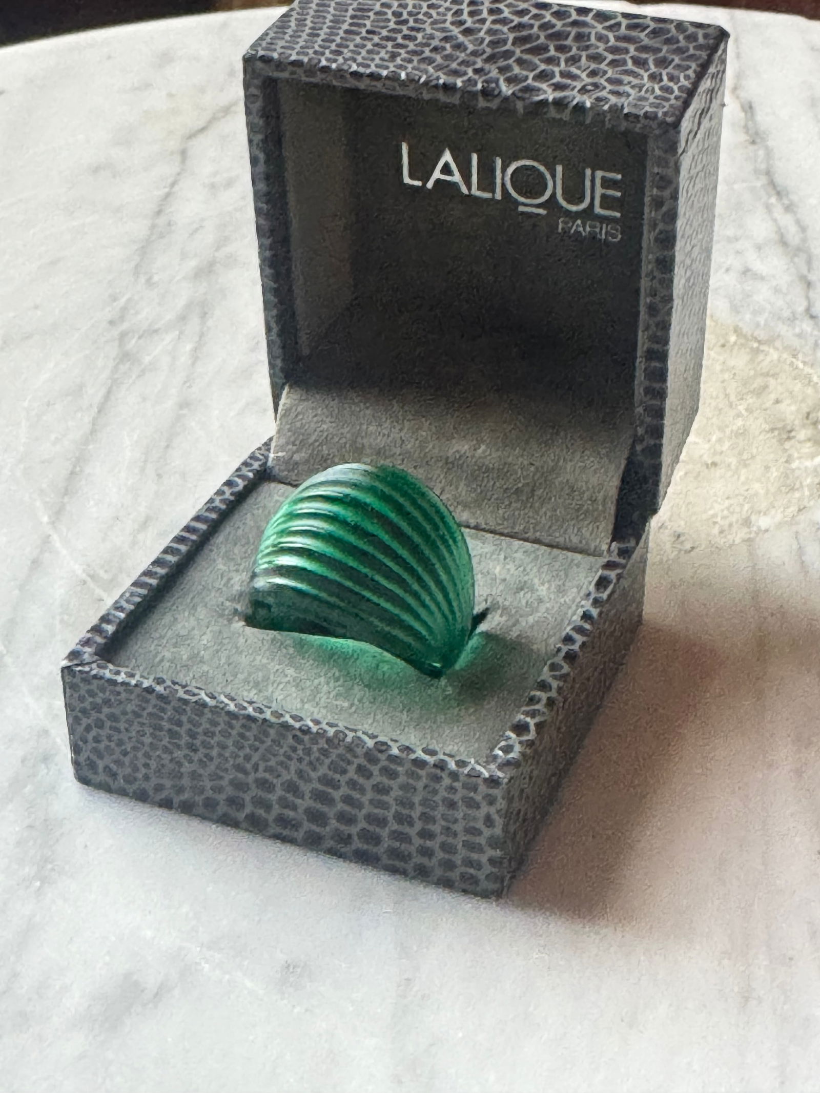 Lalique Glass Art Deco Ring 1970’s-80’s: Amazing art deco style Lalique glass ring in its original box. Late 1970’s-80’s-ish..