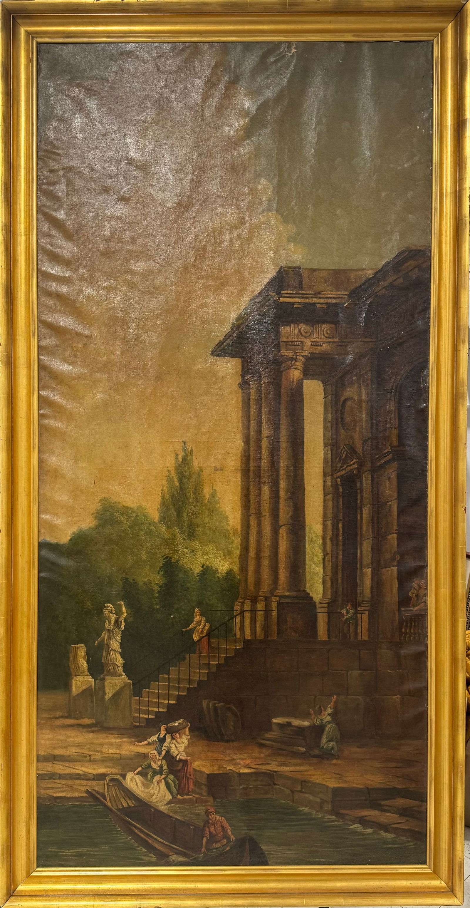 Large Old Master Painting French Neoclassical: Fine antique old master painting measuring at 41 1/2 inches wide by approximately 81 inches high, approximately