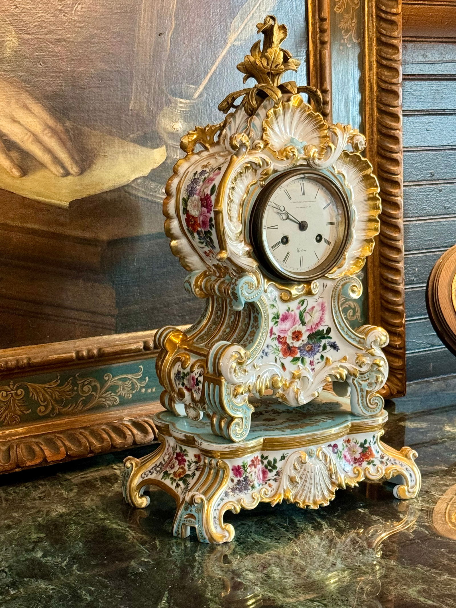 Antique French Porcelain Mantel Clock by Aubert Klaftenberger, Paris (1 of 7)