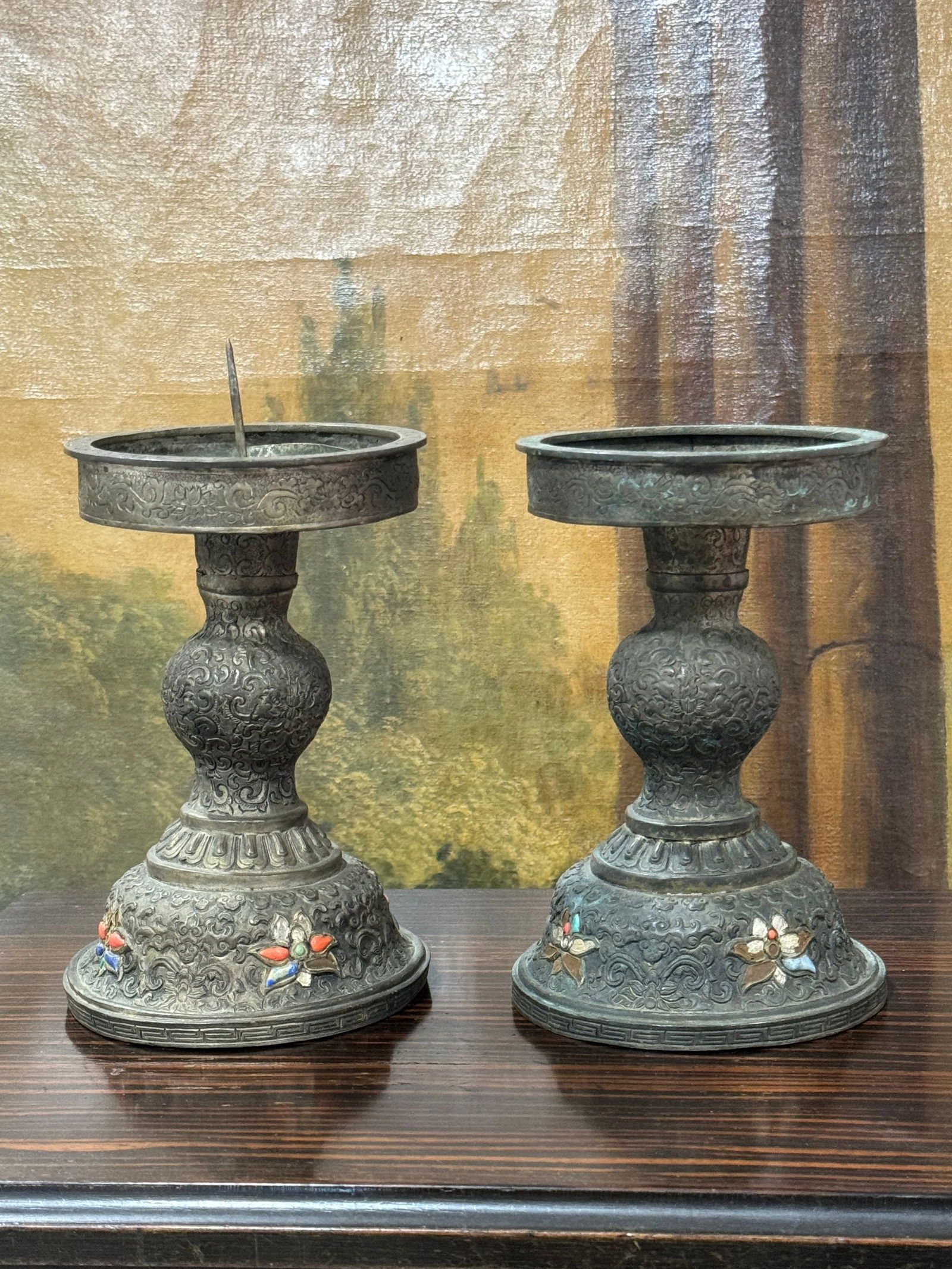 Fine Qing Dynasty Silver Ritual Candlesticks (1 of 4)