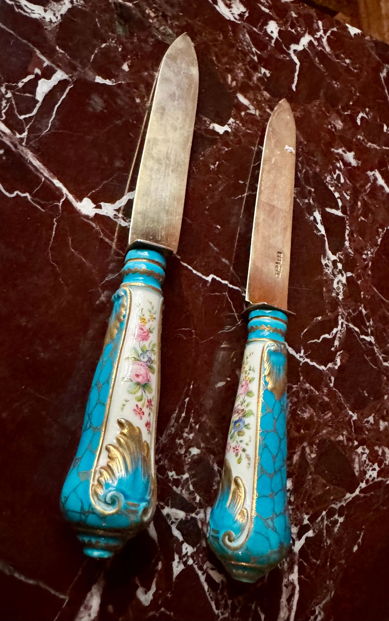 Fine Russian imperial porcelain sterling silver serving knife set (1 of 3)