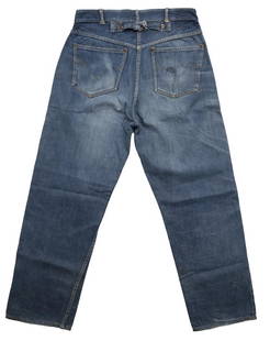 1930’s JC Penny’s Foremost Buckleback Jeans denim: 1930s era jc penney buckleback denim jeans Size 33" waist 31" inseam condition: very good