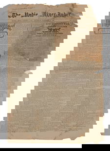 BODIE CA GHOST TOWN NEWSPAPER w/ FRONT PAGE LEVIS ADVERTISEMENT: 1897 14”x22” paper each side 5”x2.75” ad No Reserve