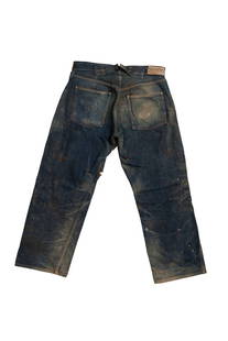 EARLY STRONGHOLD BRAND MINERS JEANSw/ CANDLE WAX - PRE CARBIDE HEADLIGHT ERA: 1902-1912 32” waist 28” inseam. Vintage Denim No Reserve *MINE FOUND