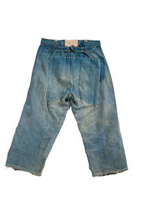 SINGLE POCKET CHILD'S GOLD RUSH JEANS FROM AMERICAN BOOMTOWN: late 1800's 25” waist 18.5” inseam 27” top to bottom No Reserve