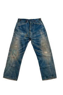 HUNTER BRAND SUSPENDER BUTTON JEANS: 1920's-30's 31” waist 28” inseam