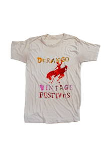 HAND PRINTED FESTIVUS SHIRT BY INDIE: 1970's-80's fabric Tag large 19” pit to pit 26” top to bottom No Reserve