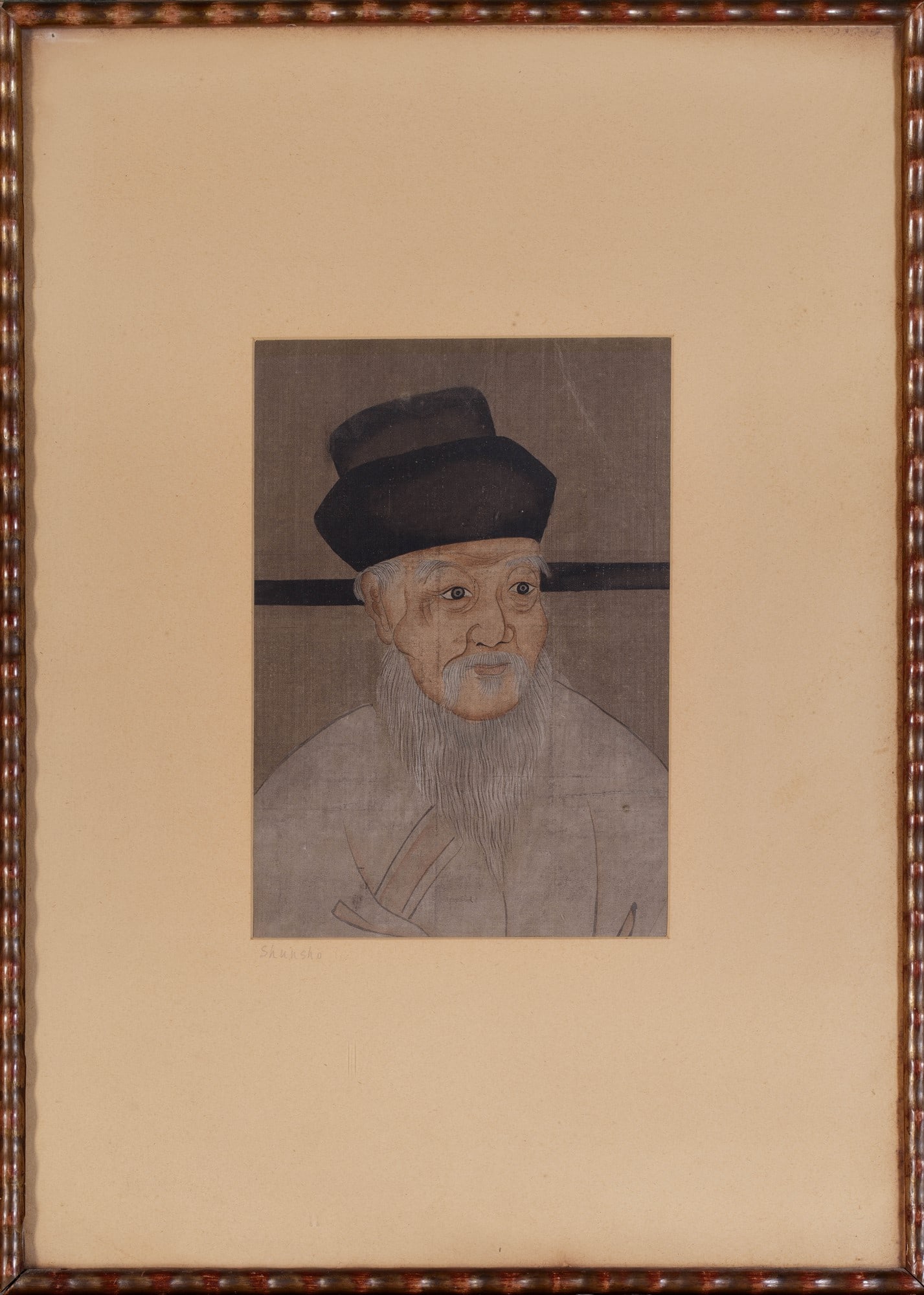 PAINTING ON SILK, China, Qing Dynasty (1644-1911): With frame h cm 49,5 x l cm 35,5Depicting an elderly man with a beard and a black hat.Provenance: Carla Tolomeo Collection? ????? ?????