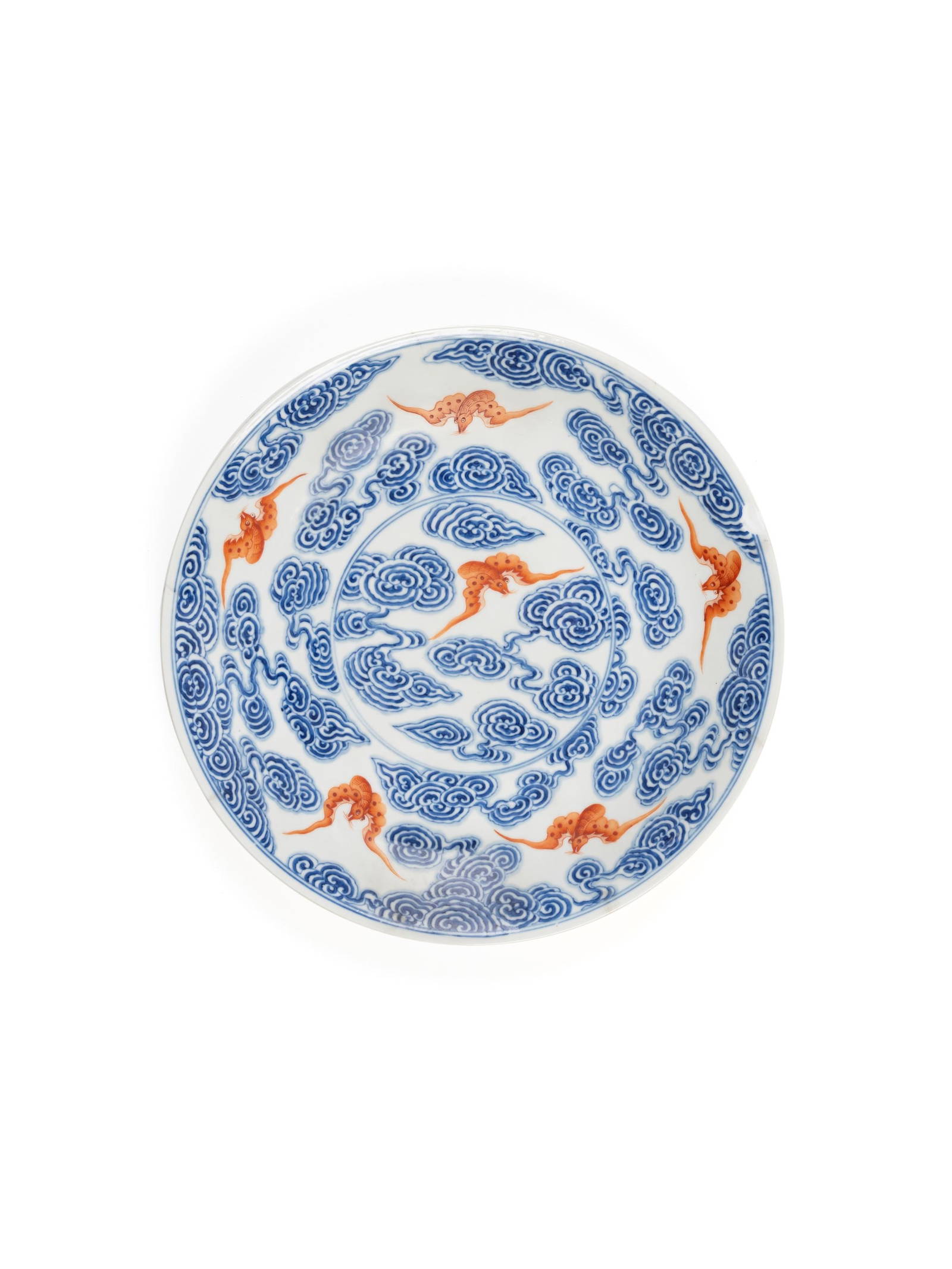 A BLUE, WHITE AND IRON RED PORCELAIN PLATE, China, Republic Period (1912-1949)