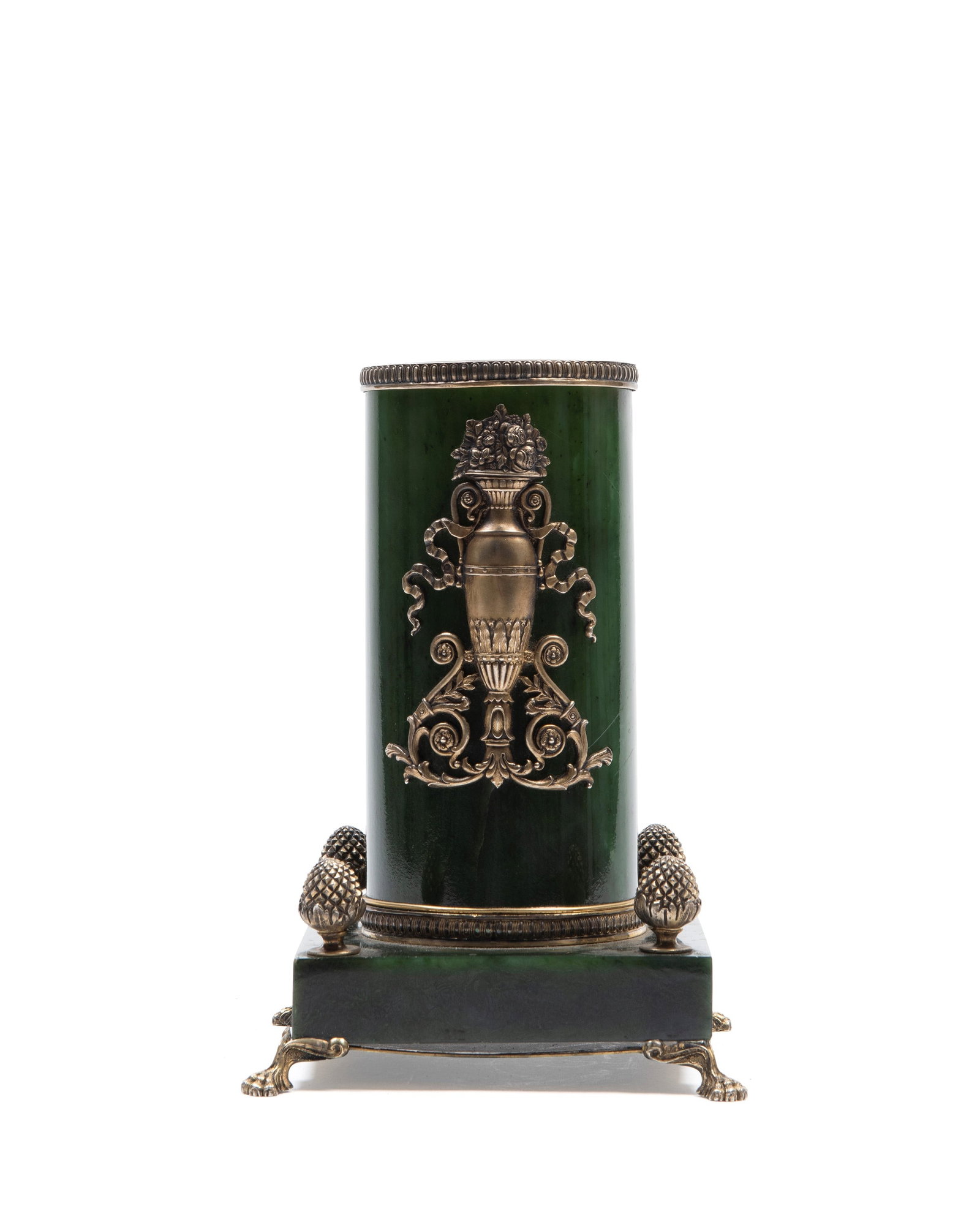 Fabergè  PEN HOLDER IN JADE AND GILDED SILVER, Russia, second half of the 20th century (1 of 2)